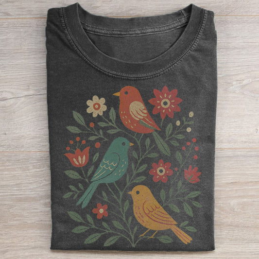 Cottagecore Birds and Flowers T-shirt
