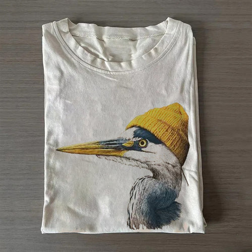 Blue Heron Wearing Beanie T-shirt