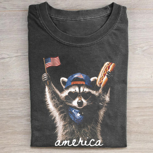 Feral & Free Racoon 4th of July T-shirt