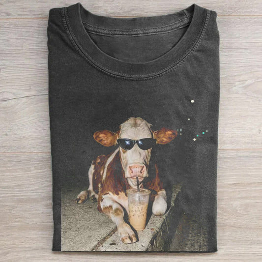 Cow Drinking Iced Coffee T-shirt