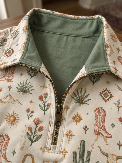 Desert Bloom Western Quarter-Zip Pullover