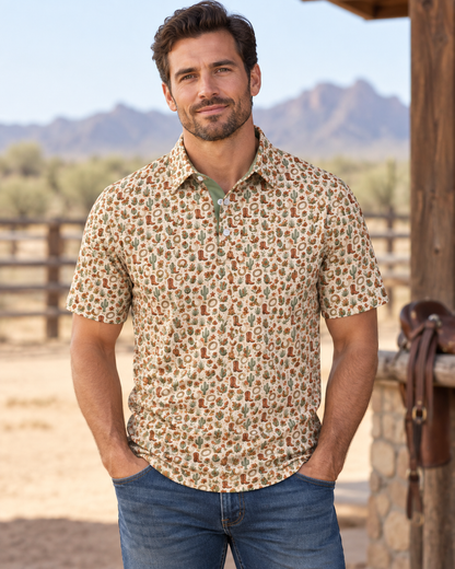 Desert Bloom Western Print Polo Shirt