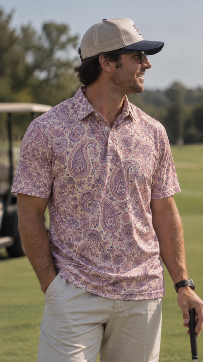 Blush Paisley Floral Golf Polo Shirt