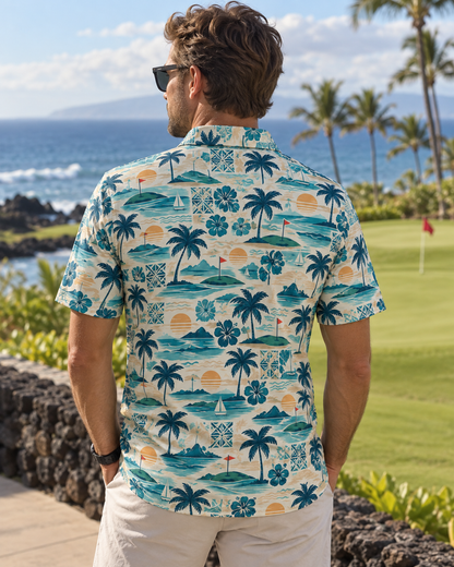 Coastal Escape Tropical Golf Polo Shirt