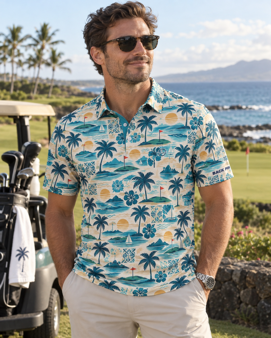 Coastal Escape Tropical Golf Polo Shirt