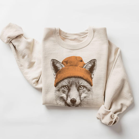 Cute Fox With Beanie Sweatshirt