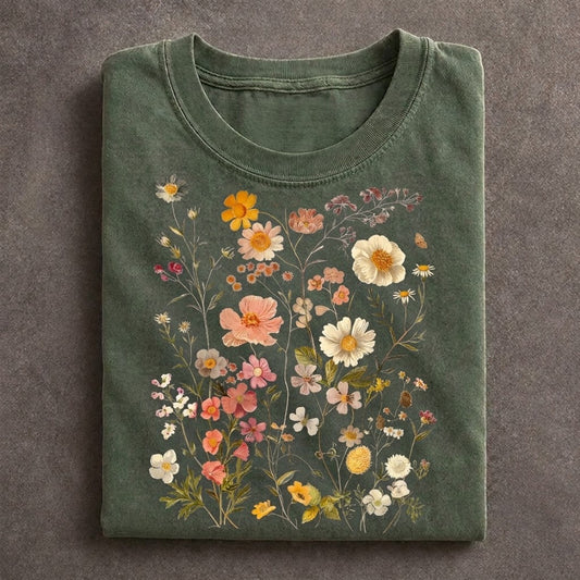 Delicate Printed Wild Flowers Boho T-shirt