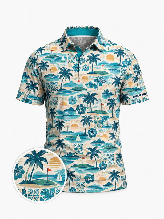 Coastal Escape Tropical Golf Polo Shirt