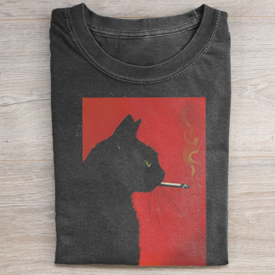 Black Cat Smoking T-shirt